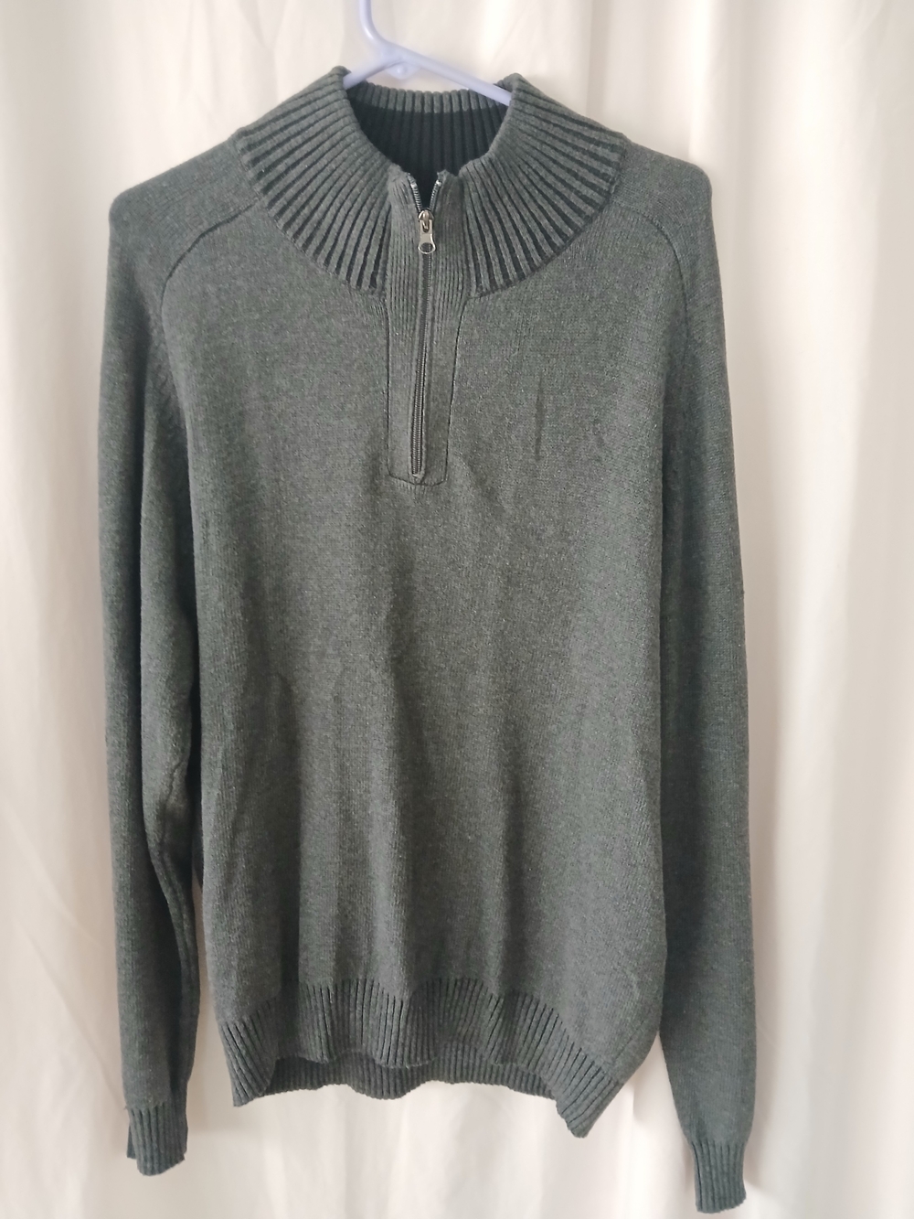 Men's Zip-Neck Ribbed Collar Sweater - Dark Gray